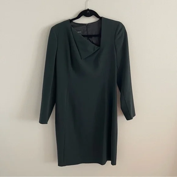 Akris | Dresses | Akris Punto Dark Green Wool Long Sleeve Dress 8 | Poshmark